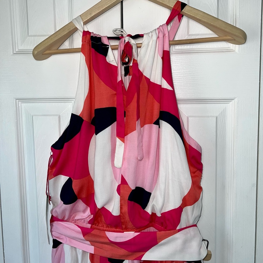 NWT Nordstrom Gibson belted halter romper, bright geometric print Sz M(8/10) - Picture 5 of 14